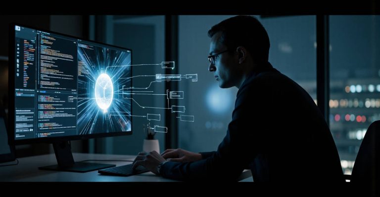 Un développeur utilisant l'outil Droid CLI dans son terminal pour automatiser son développement logiciel.