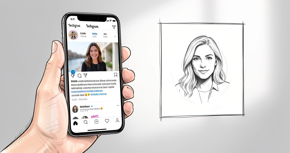 Agrandissement de la photo de profil Instagram sur un écran de téléphone