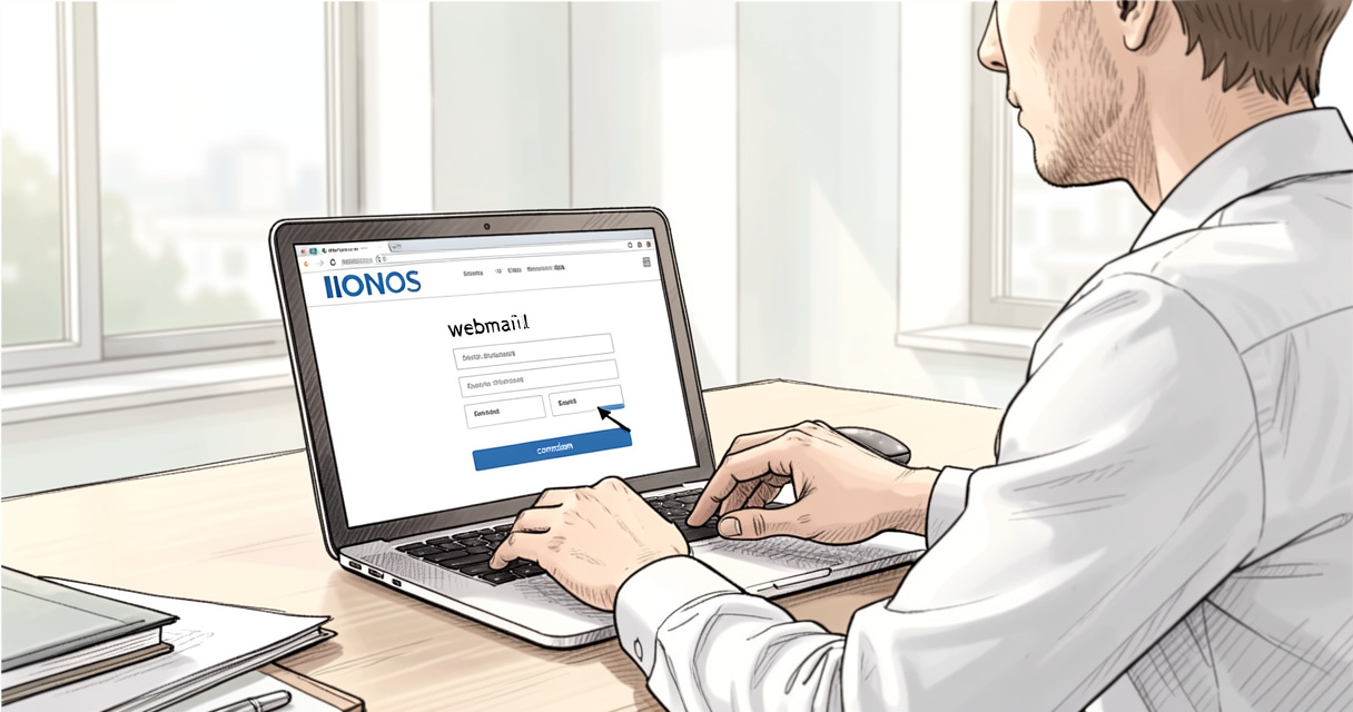 Connexion à One and One Webmail sur un ordinateur portable avec l'interface IONOS