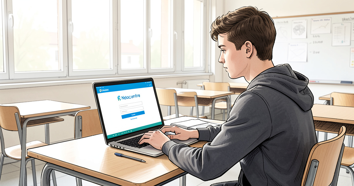 Élève se connectant à Netocentre sur un ordinateur dans une salle de classe française