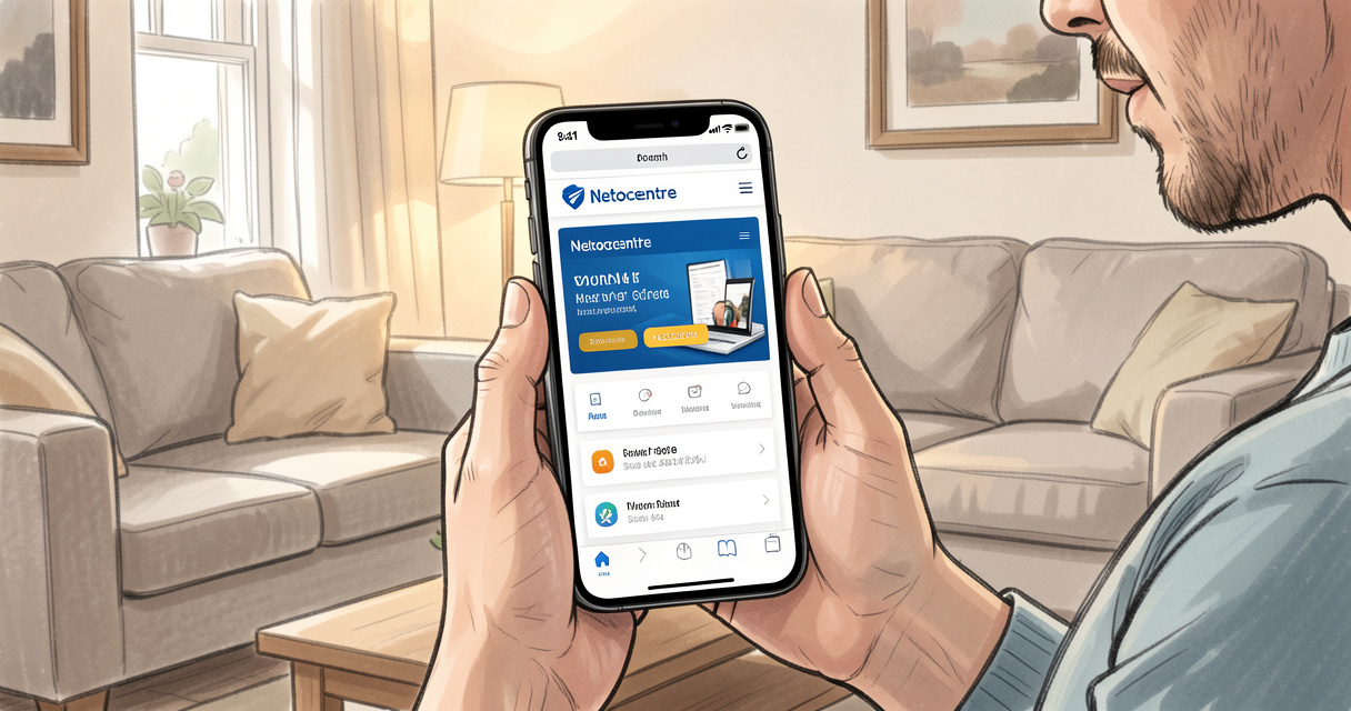 Parent consultant le portail Netocentre sur un smartphone depuis son domicile