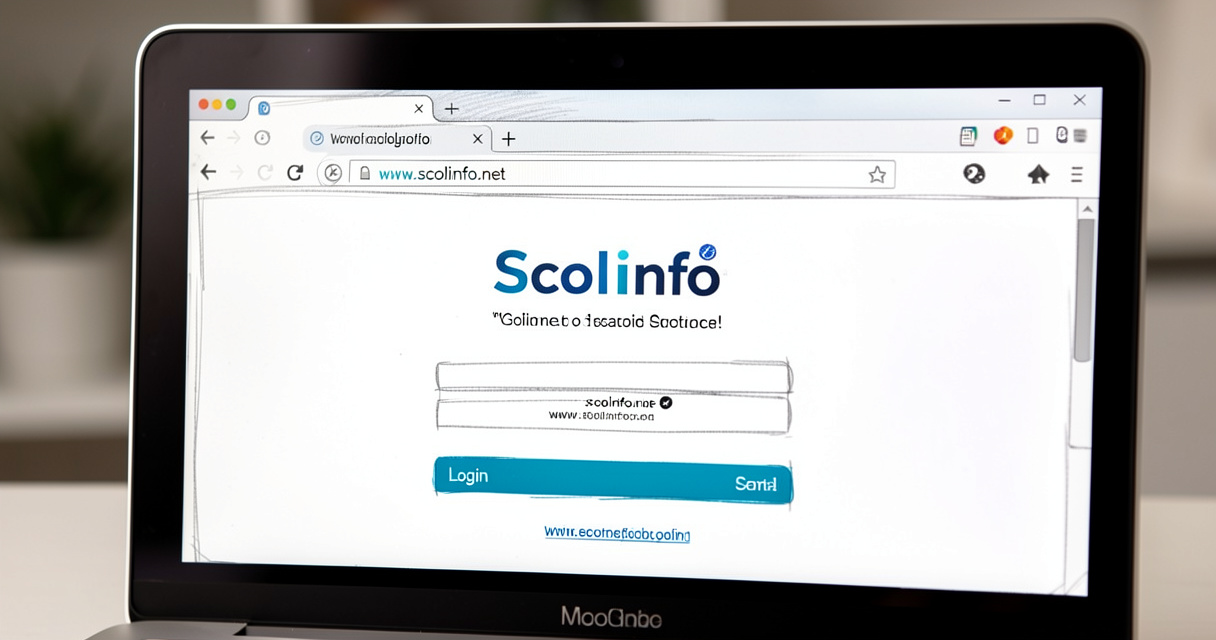 Page de connexion du site officiel Scolinfo sur un écran d'ordinateur avec l'adresse scolinfo.net visible