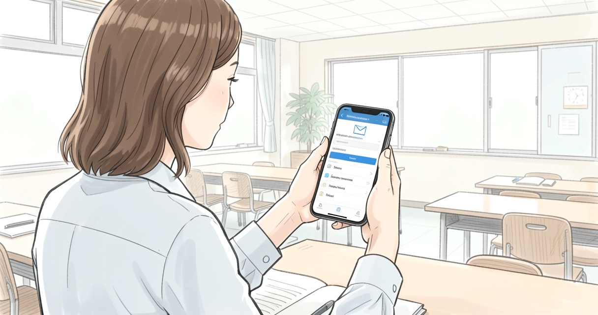 Enseignant configurant Convergence Toulouse sur son smartphone dans une salle de classe moderne