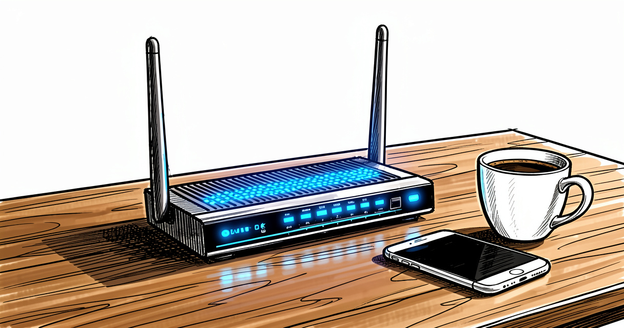 Router Bbox Ultym Bouygues posé sur une table avec un smartphone