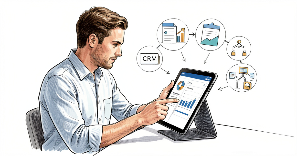 Dirigeant de PME consultant le tableau de bord Exagonline sur une tablette
