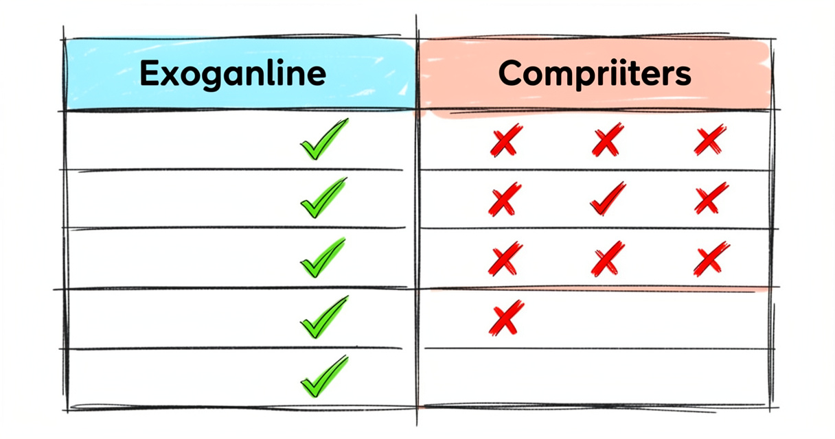 Comparaison visuelle d'Exagonline avec des concurrents en infographie