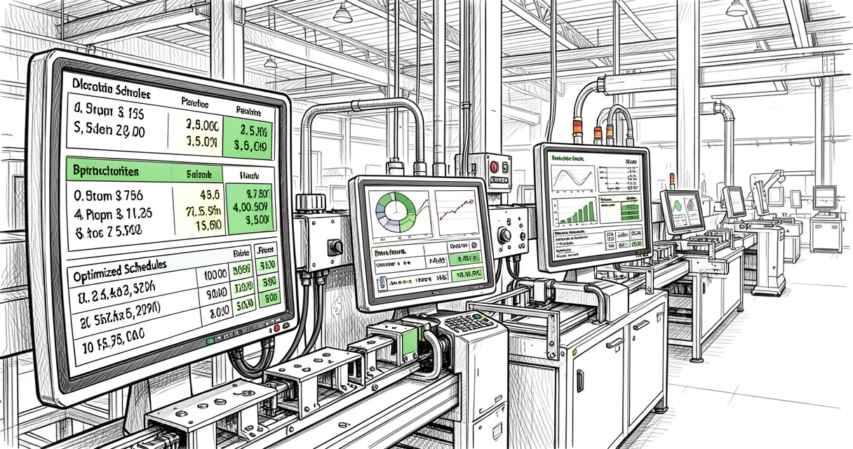 Affichage numérique d’un système de planification avancée avec données temps réel sur une chaîne de production automatis