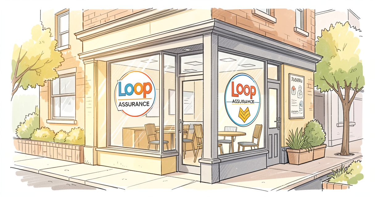 Vitrine d'une entreprise équipée de l'assurance professionnelle Loop, protection digitale et moderne