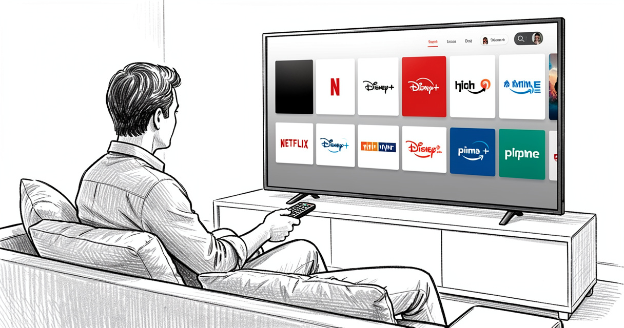 Personne sur canapé regardant une télévision avec interface de streaming légale pour alternatives à Zone Téléchargement