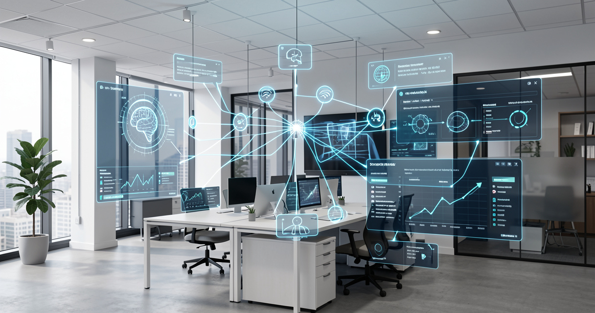 Illustration de l'intégration de l'intelligence artificielle et des outils no-code dans une PME