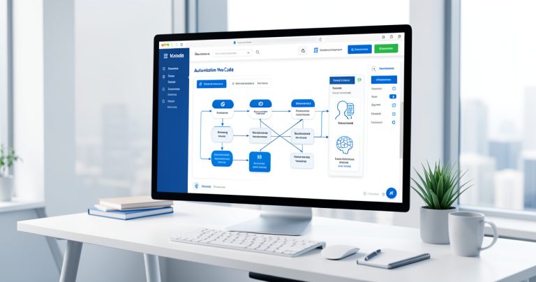 Tableau de bord visuel d'automatisation no-code et agents IA en entreprise
