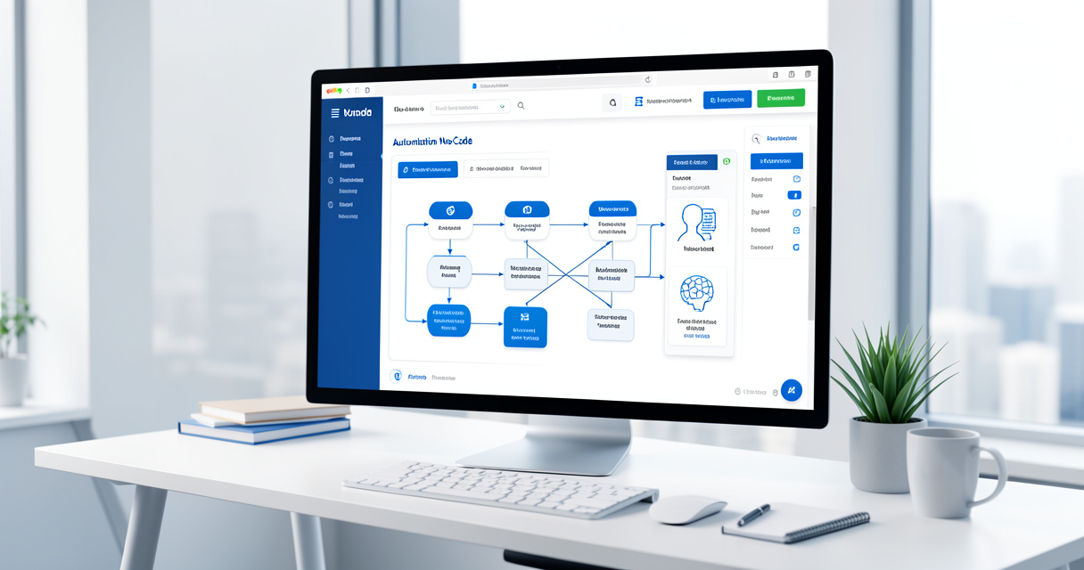 Tableau de bord visuel d'automatisation no-code et agents IA en entreprise
