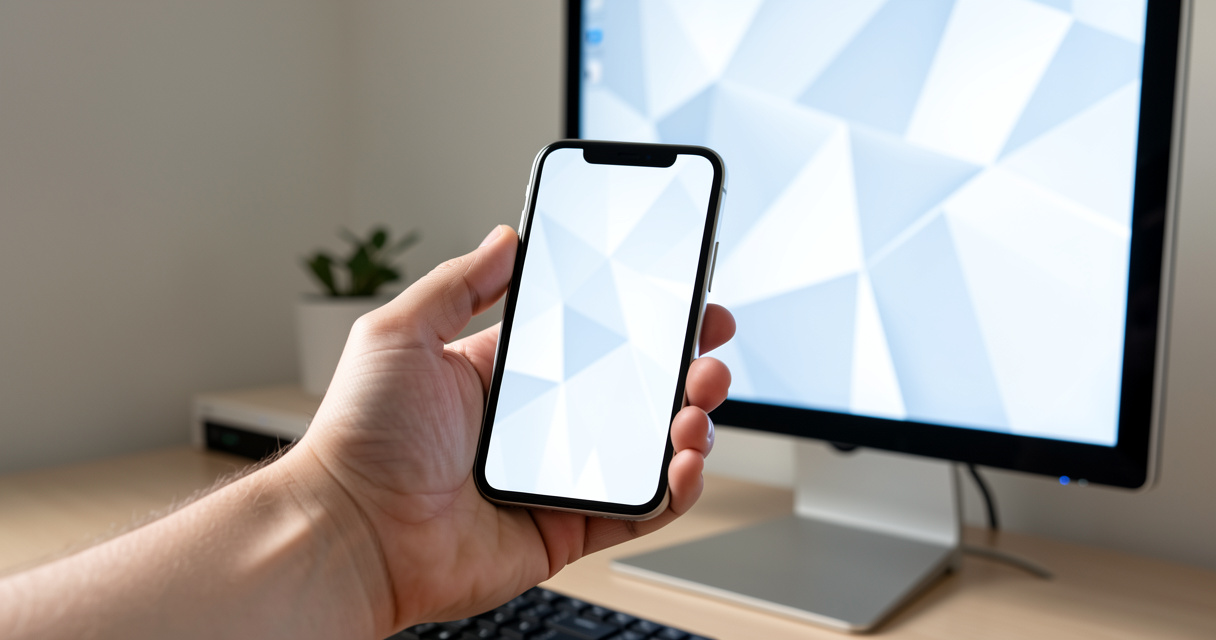 Utilisateur consultant le webmail Alice Zimbra sur smartphone à son bureau