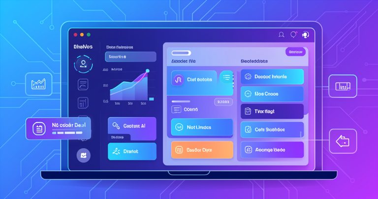 Illustration représentant la création d'une application web avec des outils no-code et l'intelligence artificielle