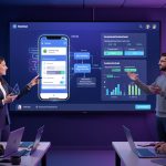 Équipe comparant une application mobile no-code assistée par IA