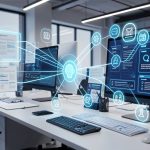 Illustration de flux d'automatisation web et d'intelligence artificielle dans une PME