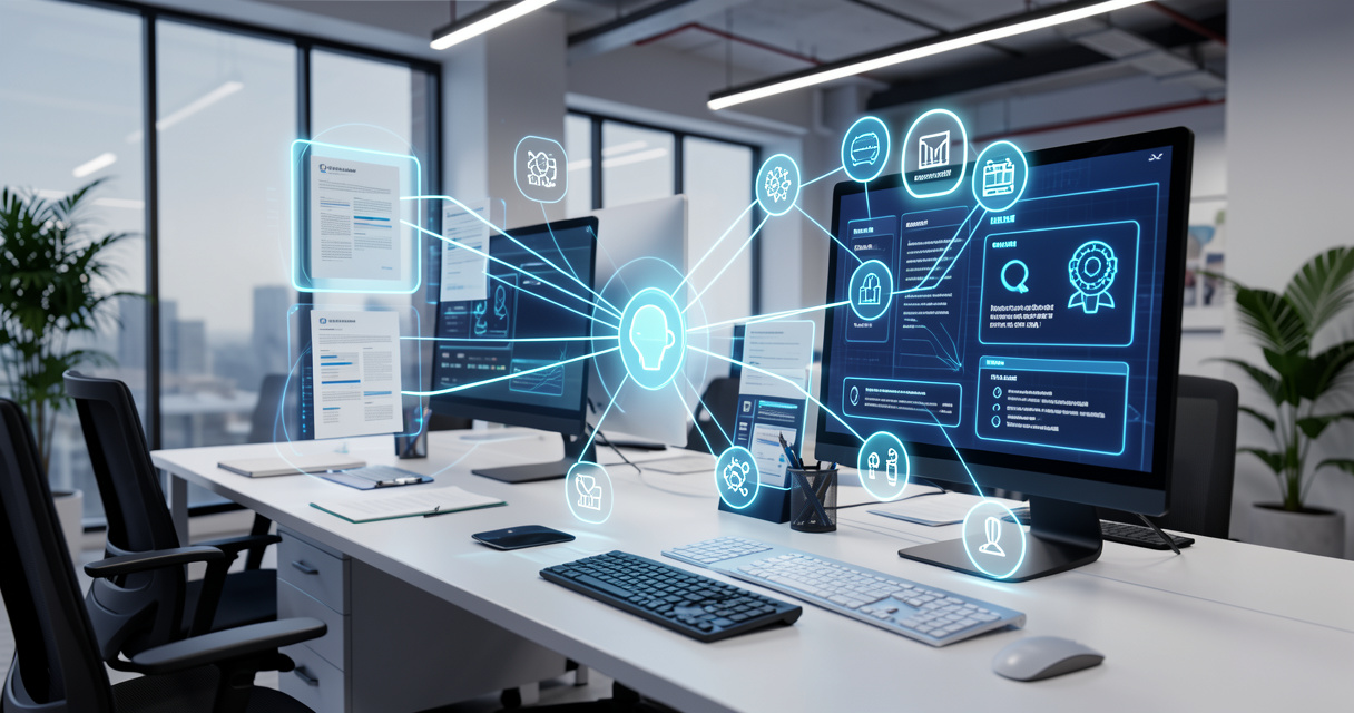 Illustration de flux d'automatisation web et d'intelligence artificielle dans une PME