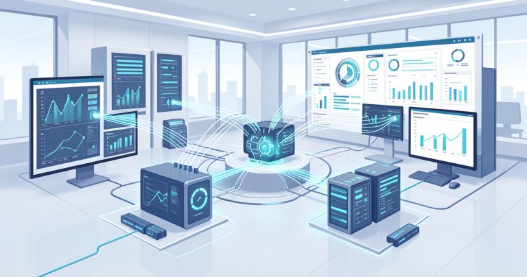 Graphique d'interconnexion de workflows automatisés et d'intelligence artificielle pour PME