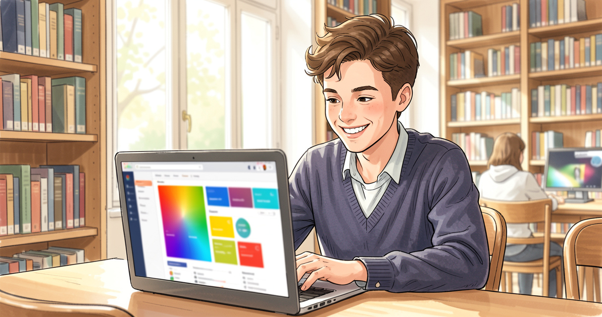 Étudiante connectée à Léo UGA sur un ordinateur portable dans une bibliothèque universitaire