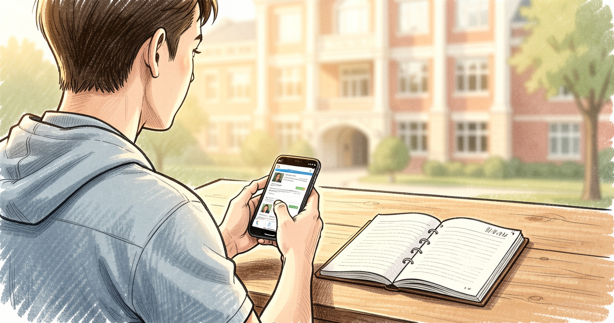 Étudiant consultant son emploi du temps UGA sur smartphone après l’accès à Léo