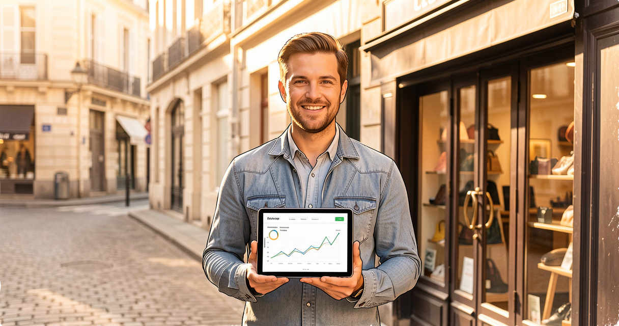 Commerçant local optimisant sa visibilité avec une agence digitale pour PME