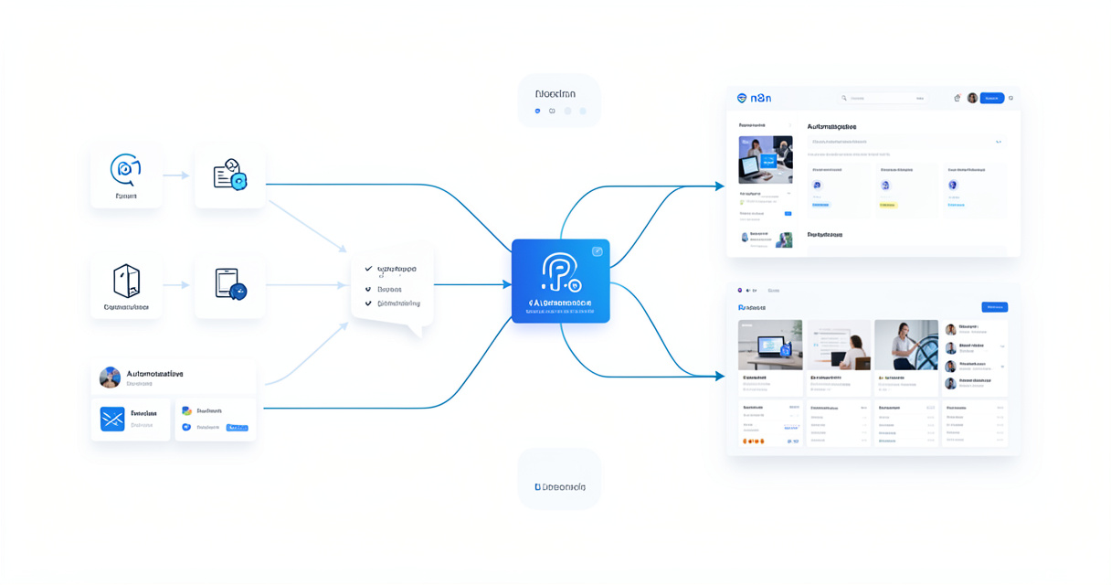 Illustration d'un workflow d'automatisation n8n combinant intelligence artificielle et outils no-code