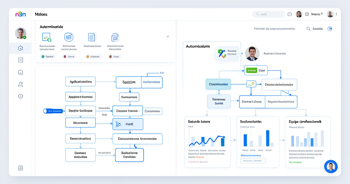 Comparaison visuelle entre des workflows d’automatisation n8n et Make pour une PME