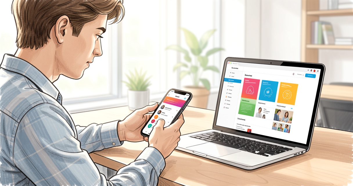 Développeur web mobile testant une application sur smartphone