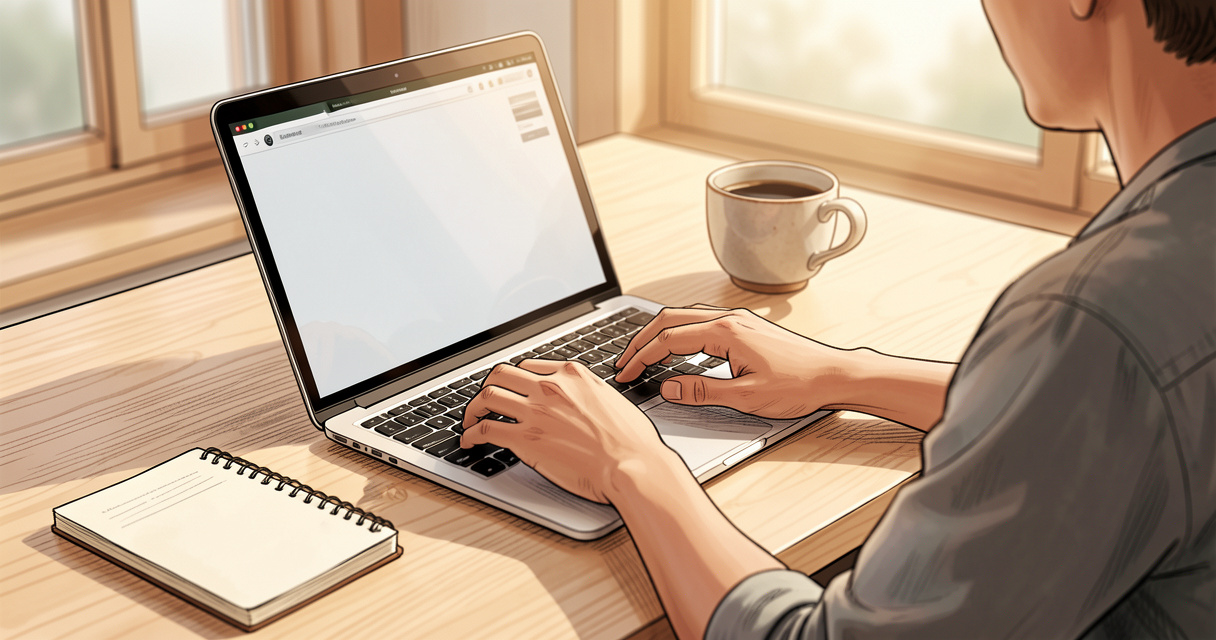 Création d'un compte Proton Mail sur ordinateur portable, lumière du matin